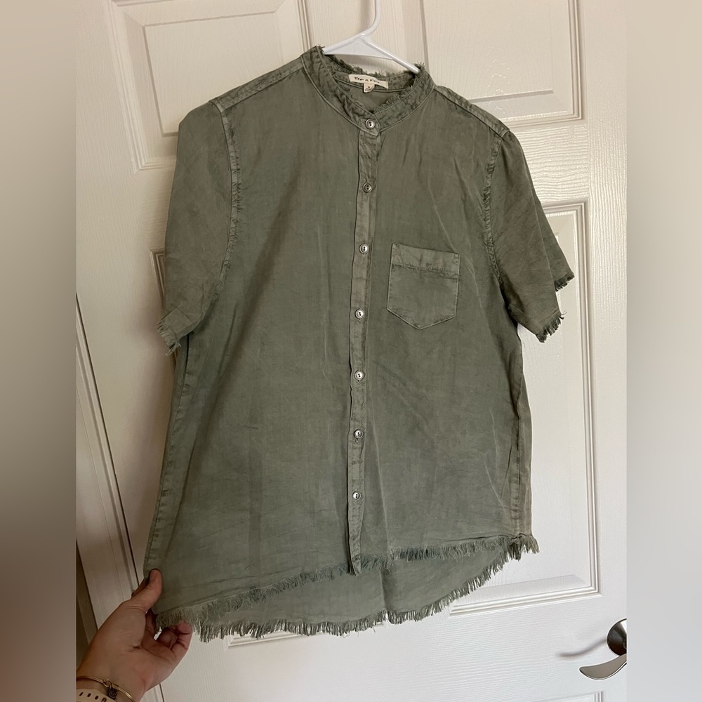Olive green short sleeve button up